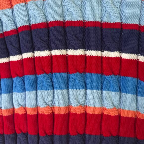 Appleseed's Cable Knit Sweater Striped Primary Rainbow Cotton Size Medium NWOT - Picture 3 of 7